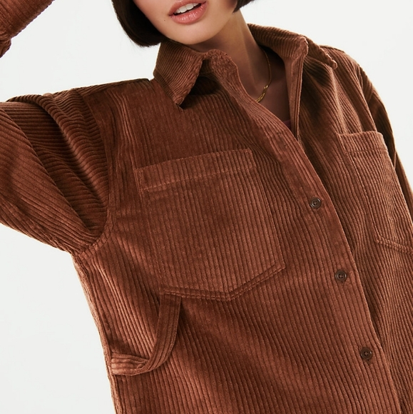 Aritzia Sunday Best Tilly Shirt Jacket Size 1 Brown Corduroy Oversized Shacket - Picture 4 of 14